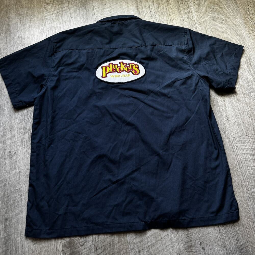 Navy Blue Retro Patch Pluckers I Love Wings Mechanic Shirt XL Mens Halloween